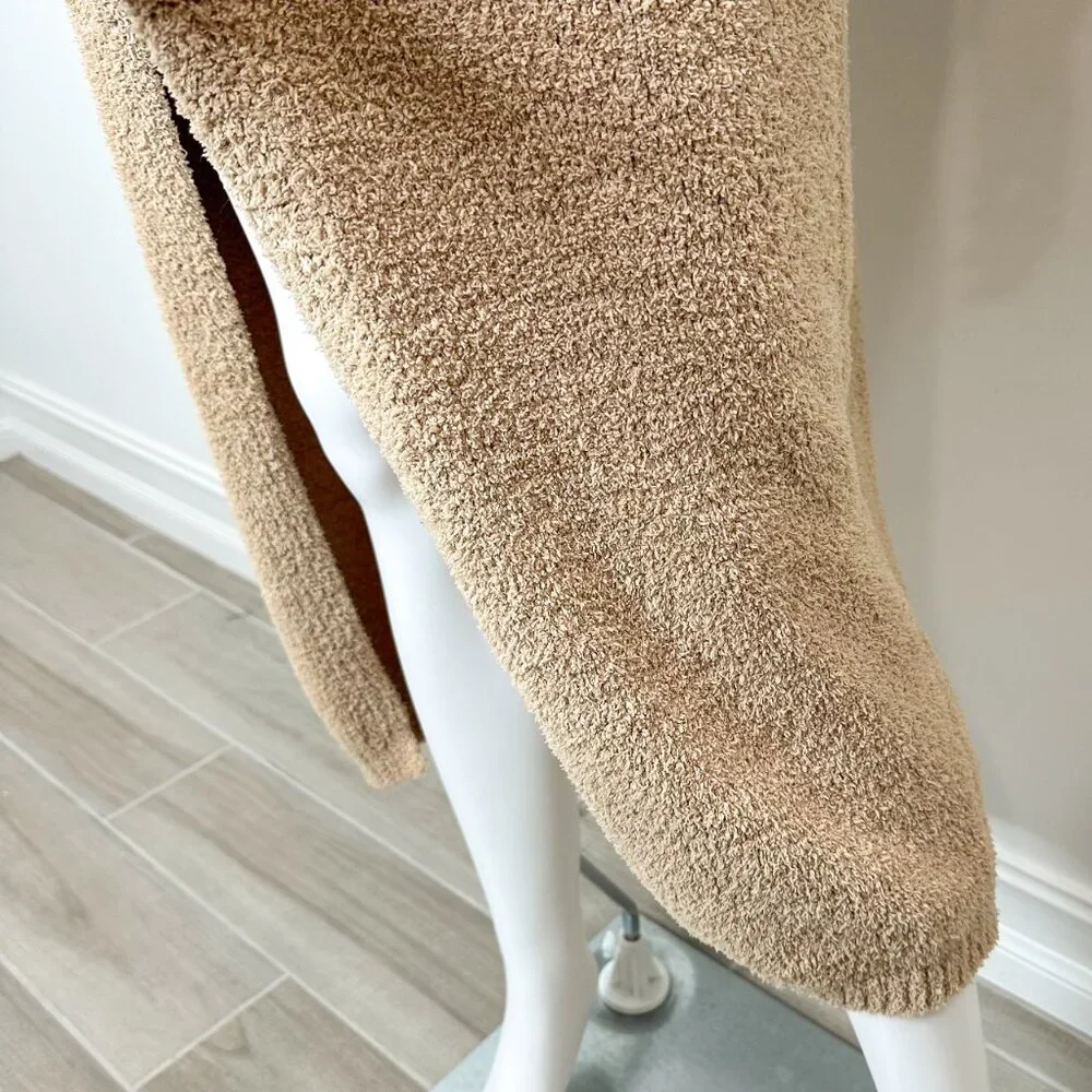 RESA Teddy Cozy Lounge Set Bralette Crop Top and Cardigan Robe in Taupe Tan Sz S